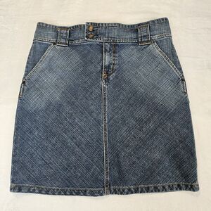 VTG Y2K Style Gap Jeans Denim Skirt 8 Stretch Blue Wash Pockets Midi A Line 90s